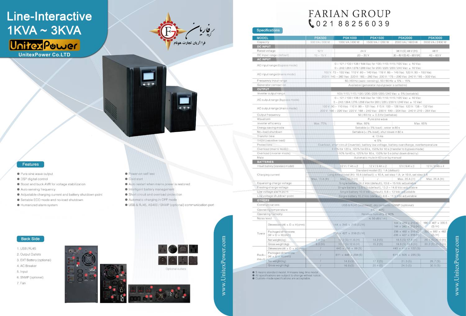 UPS لاین اینتراکتیو یونیتکس پاور مدل PSK3000 | ظرفیت 3000VA توان 2400 وات